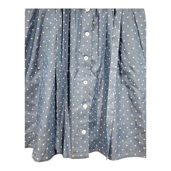 Mod Cloth Women's Blue White Polka Dot Chambray Skirt Button Pocket Casual Sz M - Picture 3 of 11